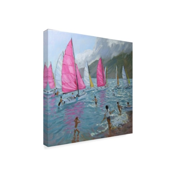 Andrew Macara 'Pink And White Sails, Lefkas' Canvas Art,18x18